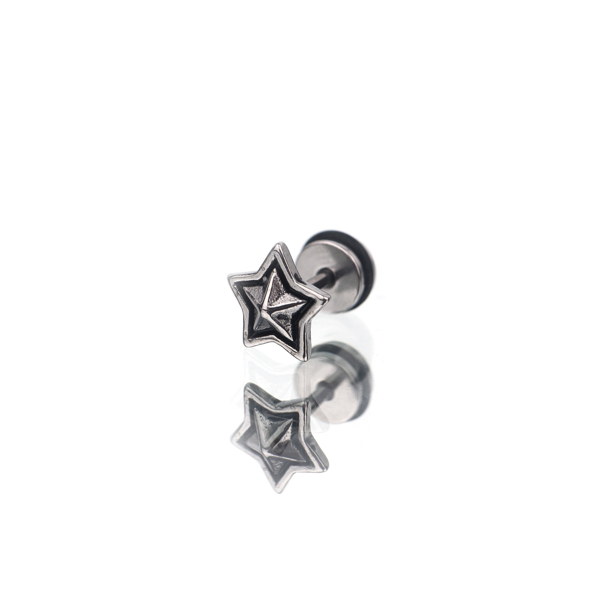 3D Pentagram Externally Threaded Stainless Steel Ear Studs