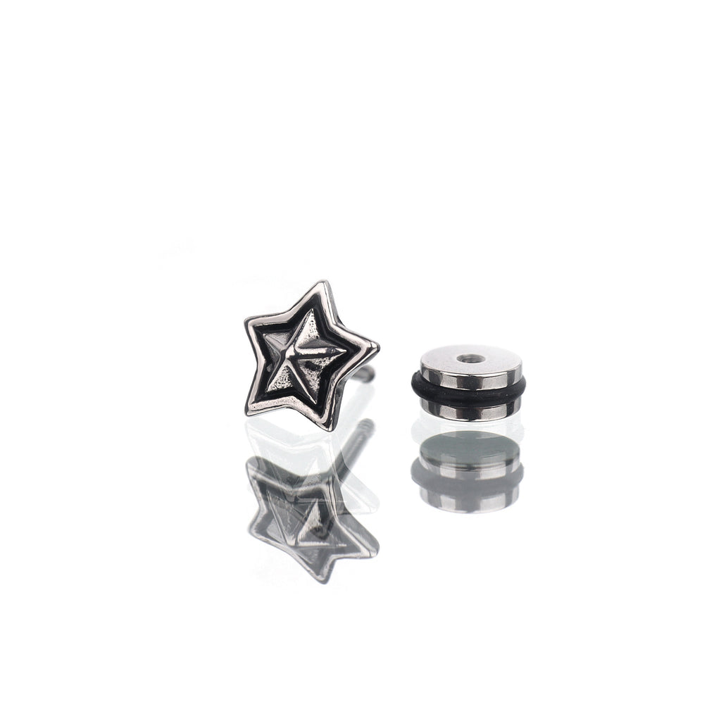 3D Pentagram Externally Threaded Stainless Steel Ear Studs