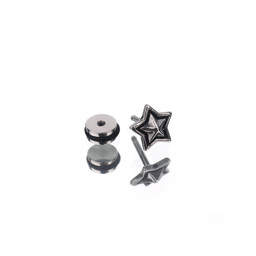 3D Pentagram Externally Threaded Stainless Steel Ear Studs