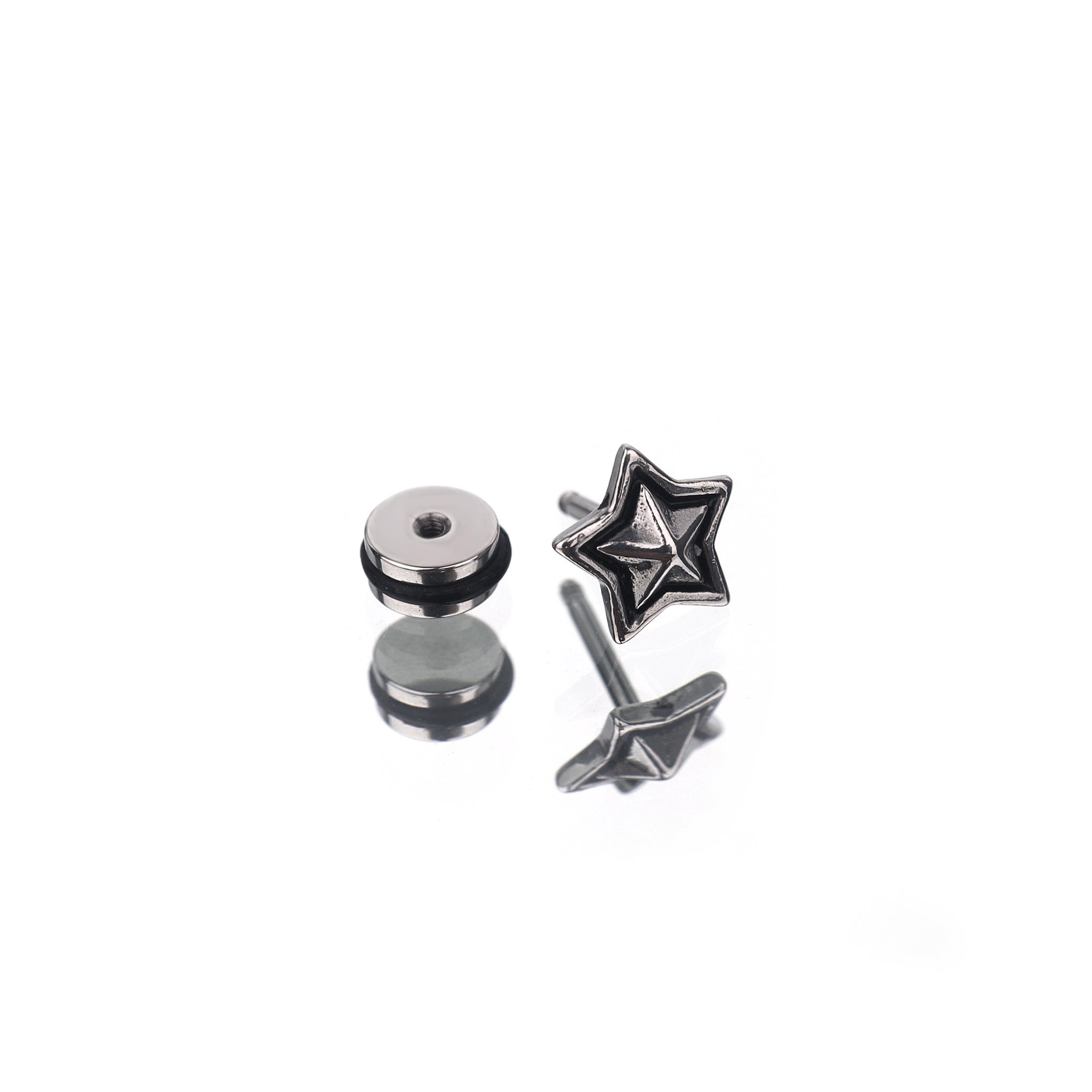 3D Pentagram Externally Threaded Stainless Steel Ear Studs
