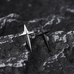 Large Black & White 3D Four-Point Star Externally Threaded Stainless Steel Ear Studs