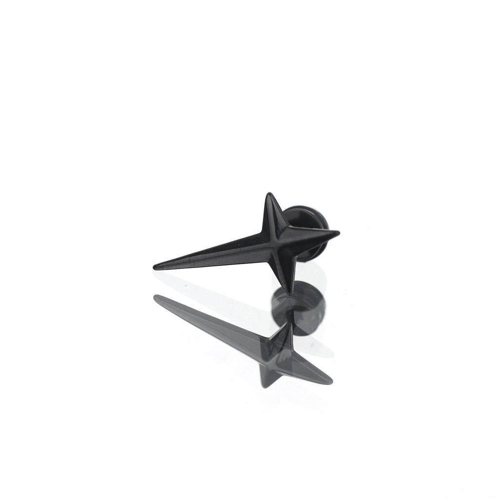 Large Black & White 3D Four-Point Star Externally Threaded Stainless Steel Ear Studs