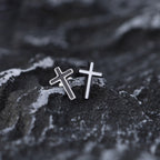 Black & White Oil Slick Cross Externally Threaded Stainless Steel Ear Studs