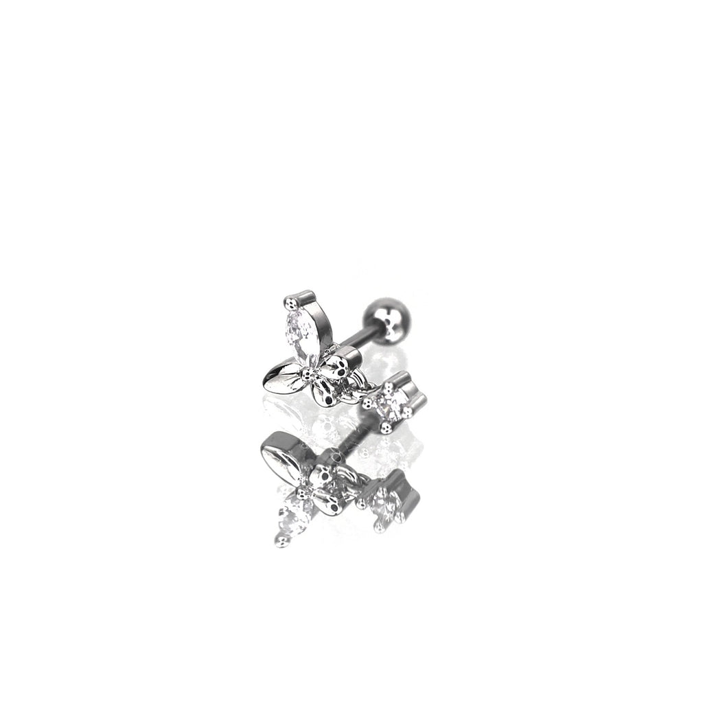 CZ Butterfly Dangle Stainless Steel Ear Studs