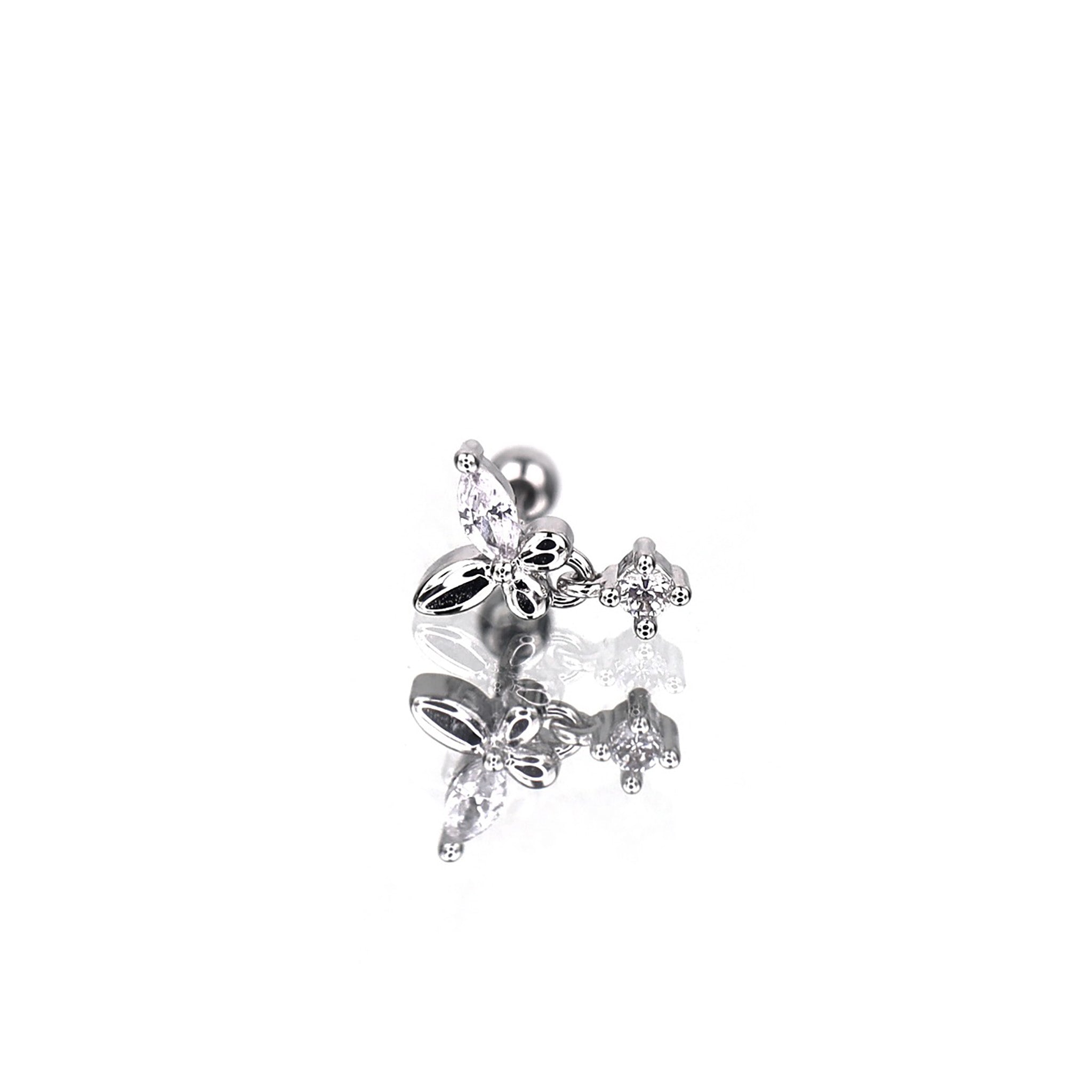 CZ Butterfly Dangle Stainless Steel Ear Studs