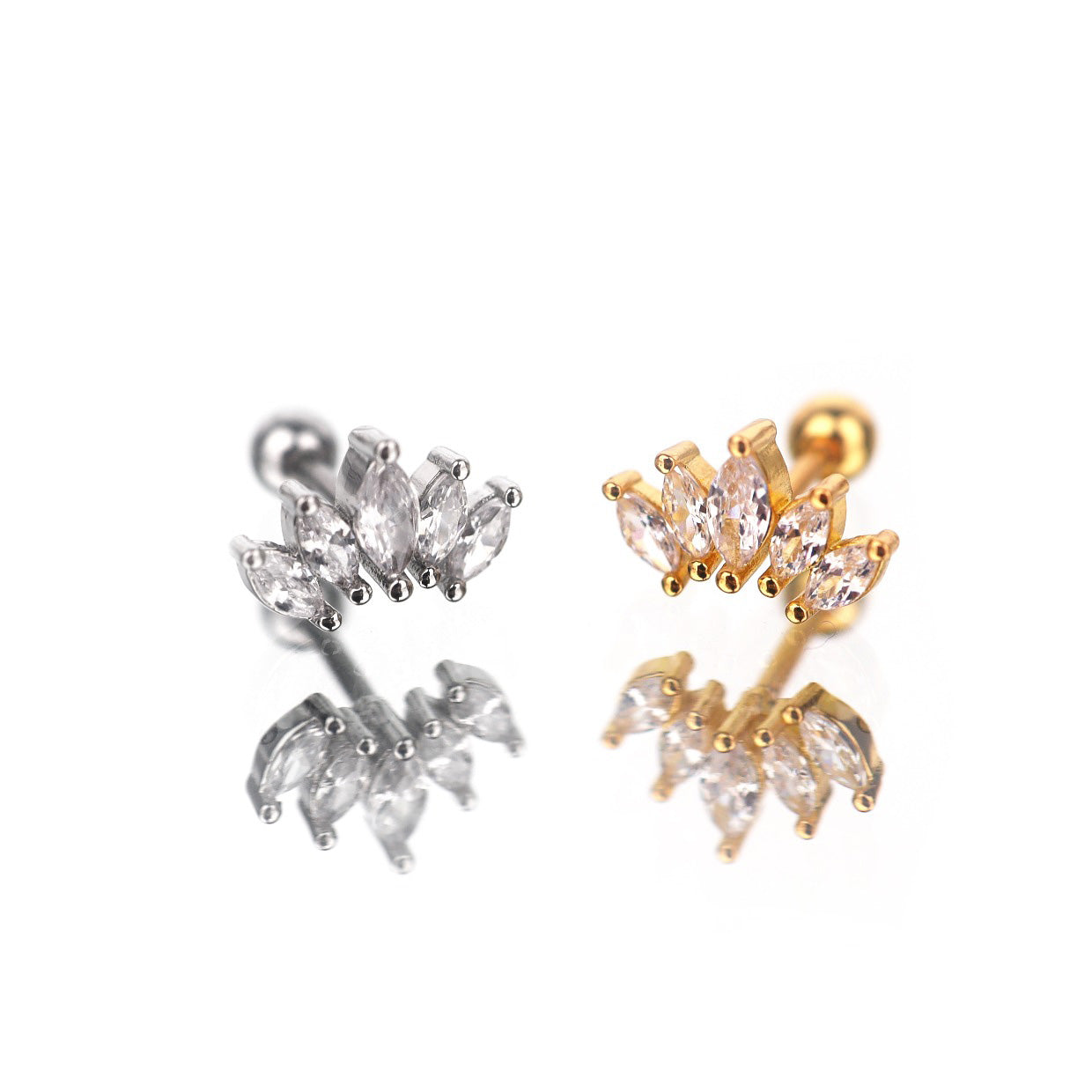 Diamond-Cut CZ Fan Stainless Steel Ear Studs