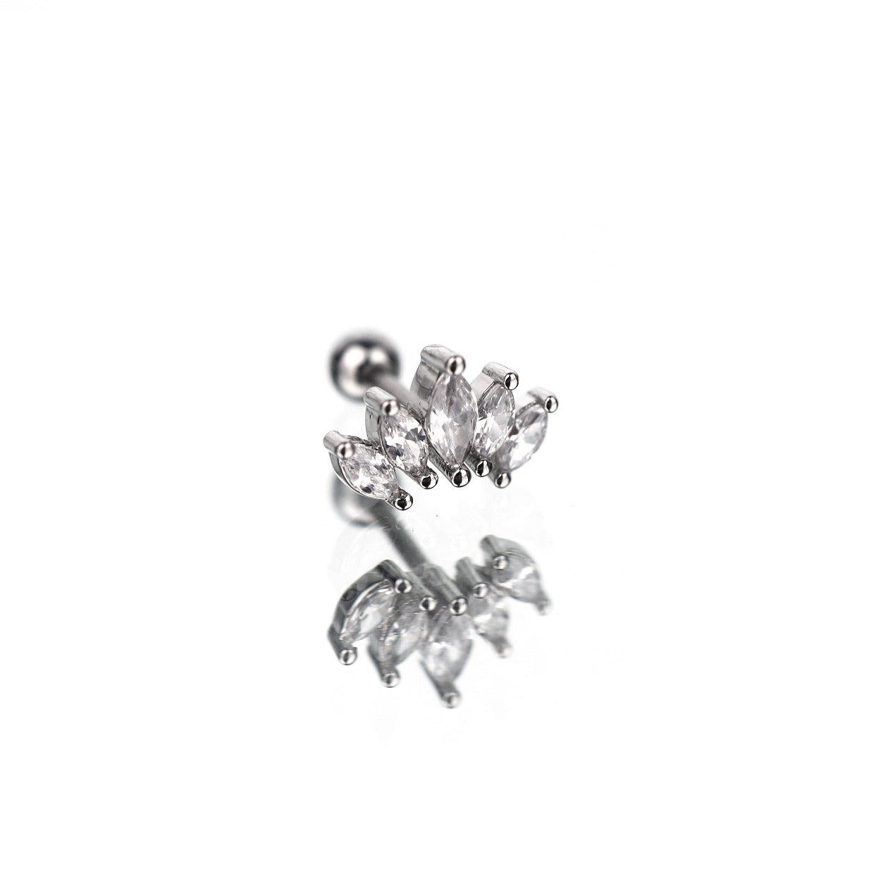 Diamond-Cut CZ Fan Stainless Steel Ear Studs