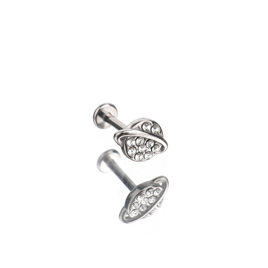 CZ Saturn Ring Internally Threaded Stainless Steel Ear Studs