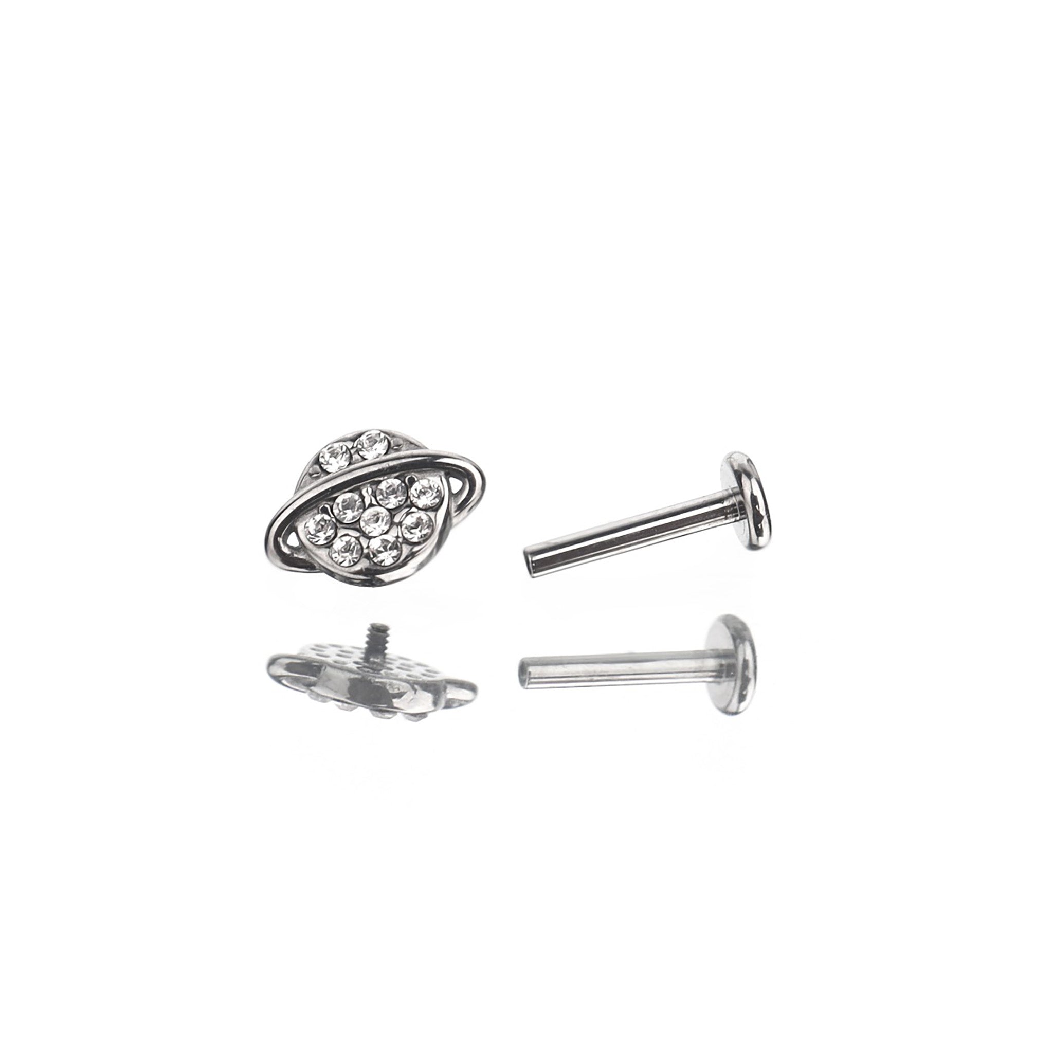 CZ Saturn Ring Internally Threaded Stainless Steel Ear Studs