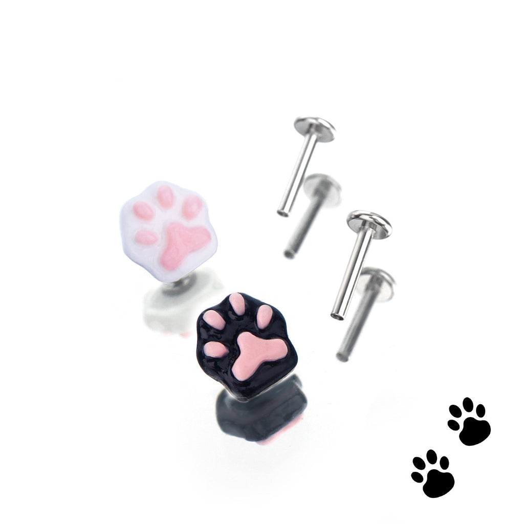 Resin Mini Cat Paw Internally Threaded Stainless Steel Lip Ring