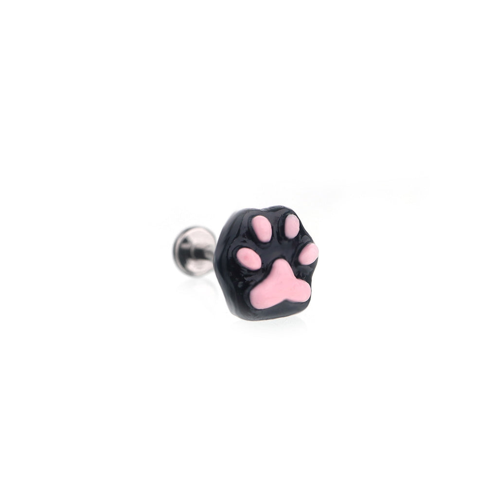 Resin Mini Cat Paw Internally Threaded Stainless Steel Lip Ring
