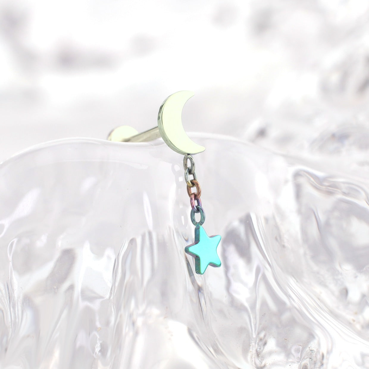 Moon & Star Dangle Titanium Ear Studs