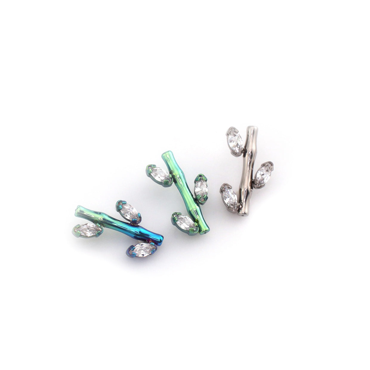 CZ Bamboo Segment Internally Threaded Titanium Studs