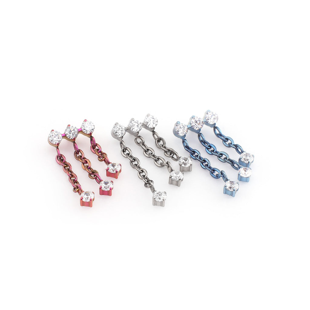 Triple Drop Chain CZ Titanium Ear Studs