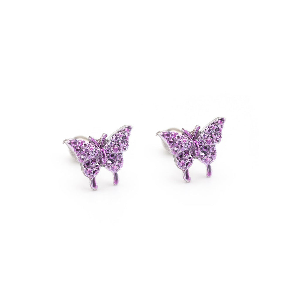 Thin Needle Micro-Pave Butterfly Stainless Steel Ear Studs