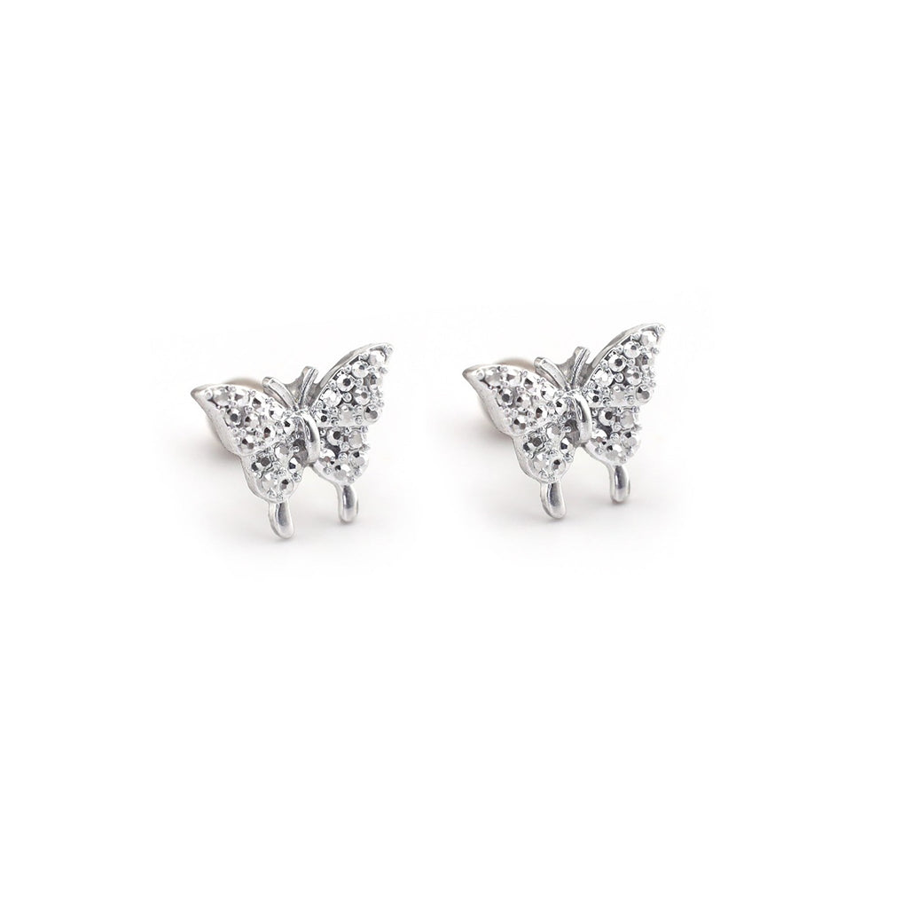 Thin Needle Micro-Pave Butterfly Stainless Steel Ear Studs
