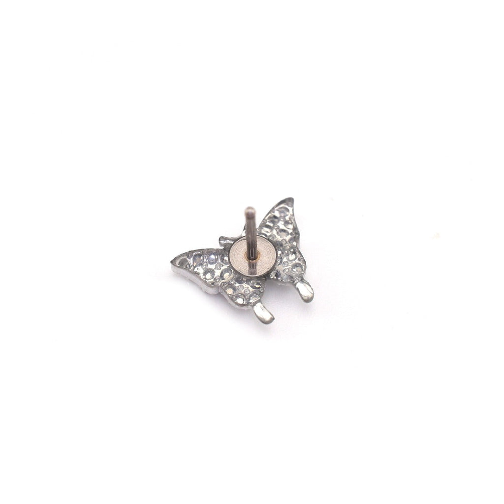 Thin Needle Micro-Pave Butterfly Stainless Steel Ear Studs