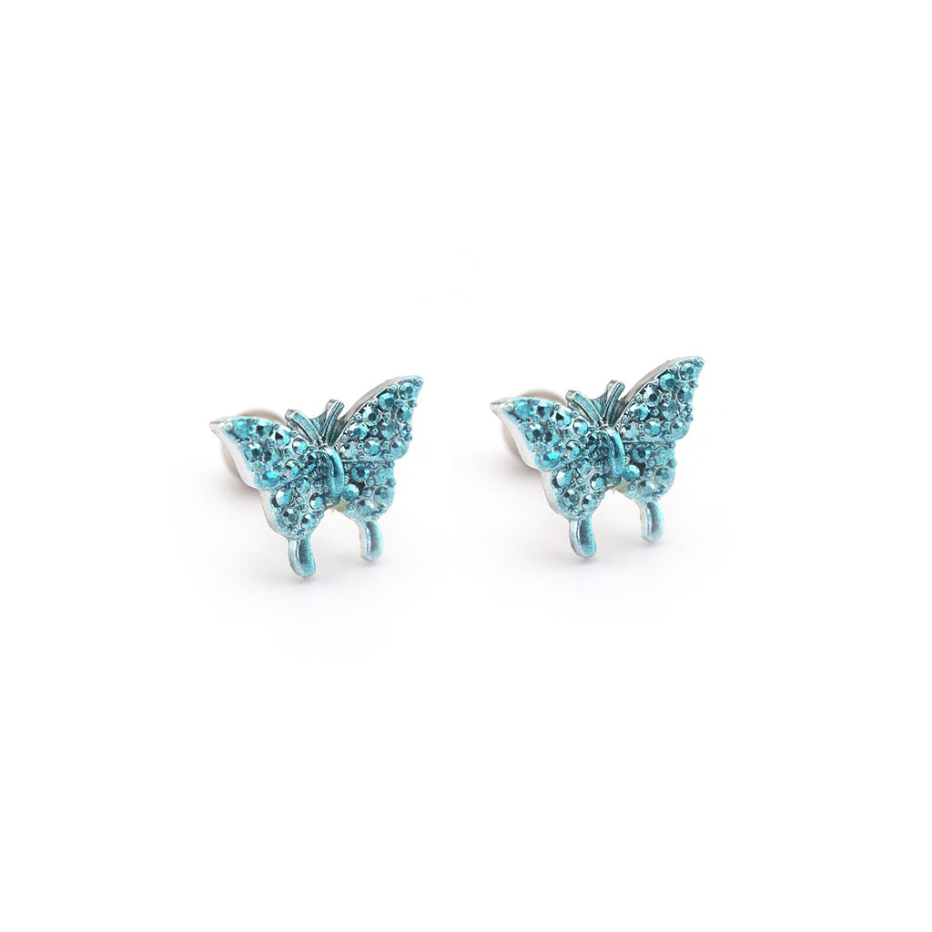 Thin Needle Micro-Pave Butterfly Stainless Steel Ear Studs