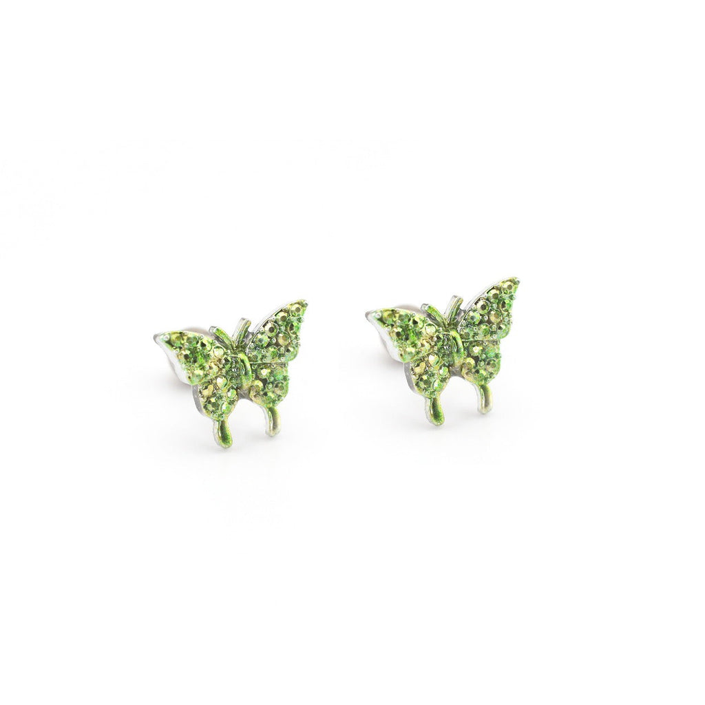 Thin Needle Micro-Pave Butterfly Stainless Steel Ear Studs