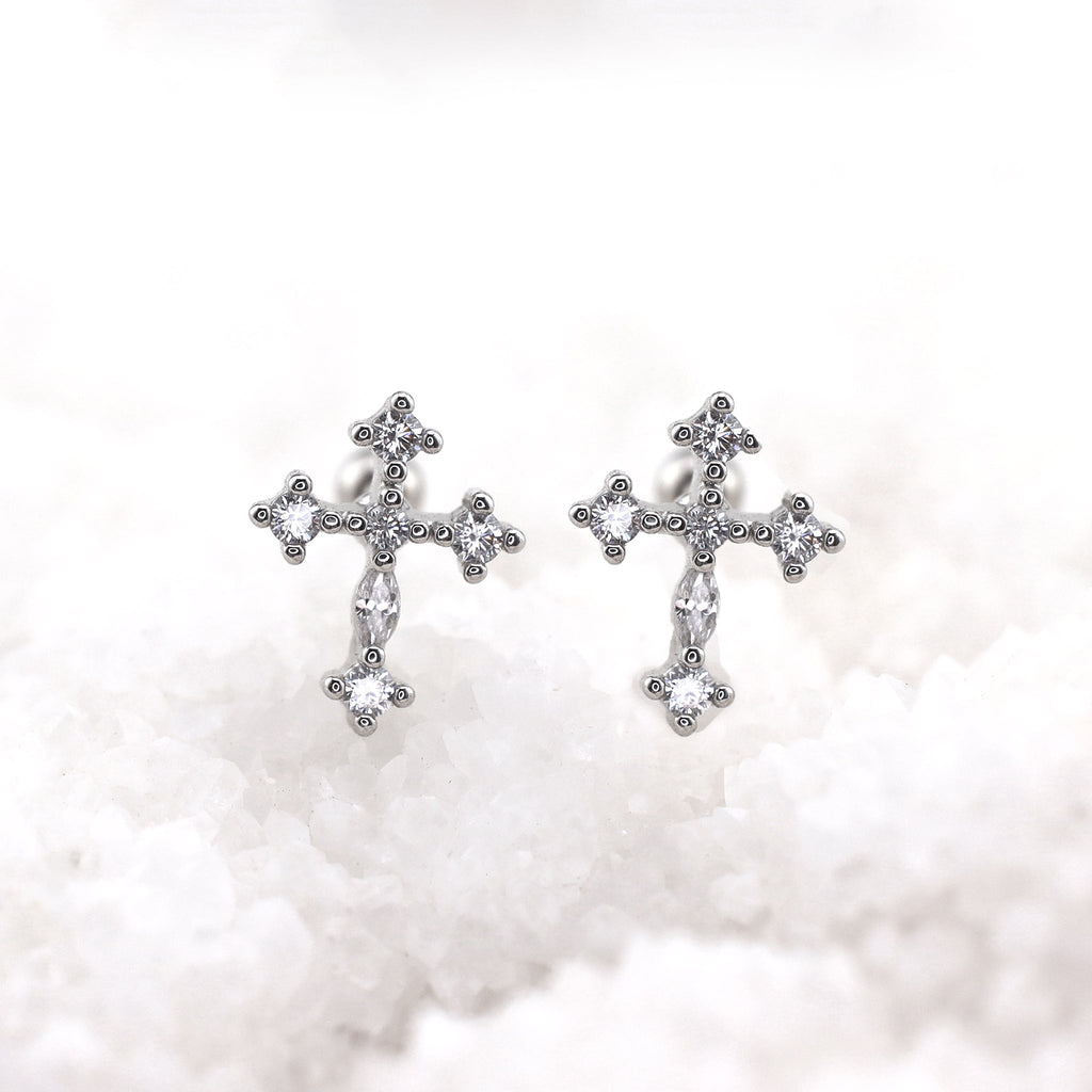 Crystal Cross Stainless Steel Ear Studs