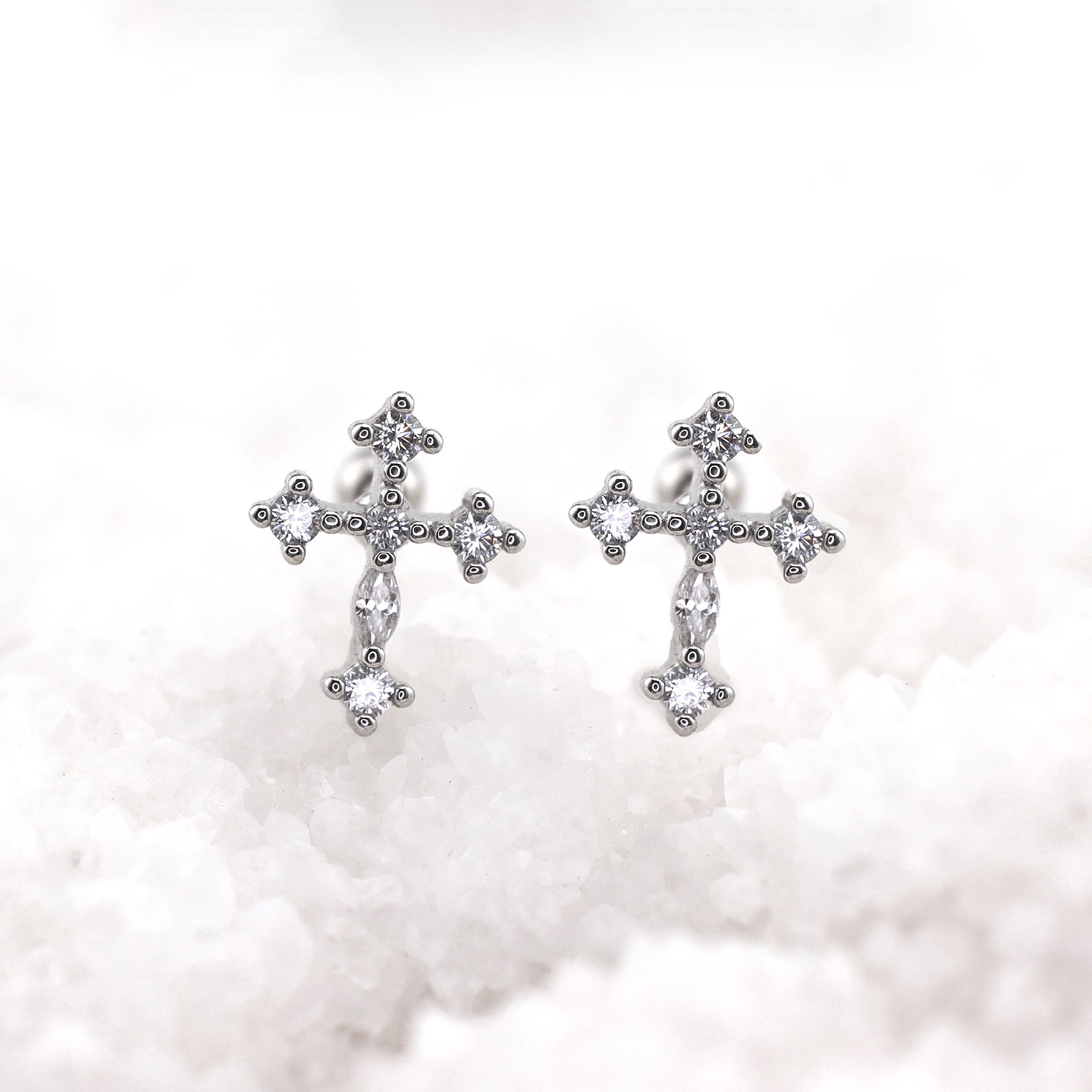 Crystal Cross Stainless Steel Ear Studs