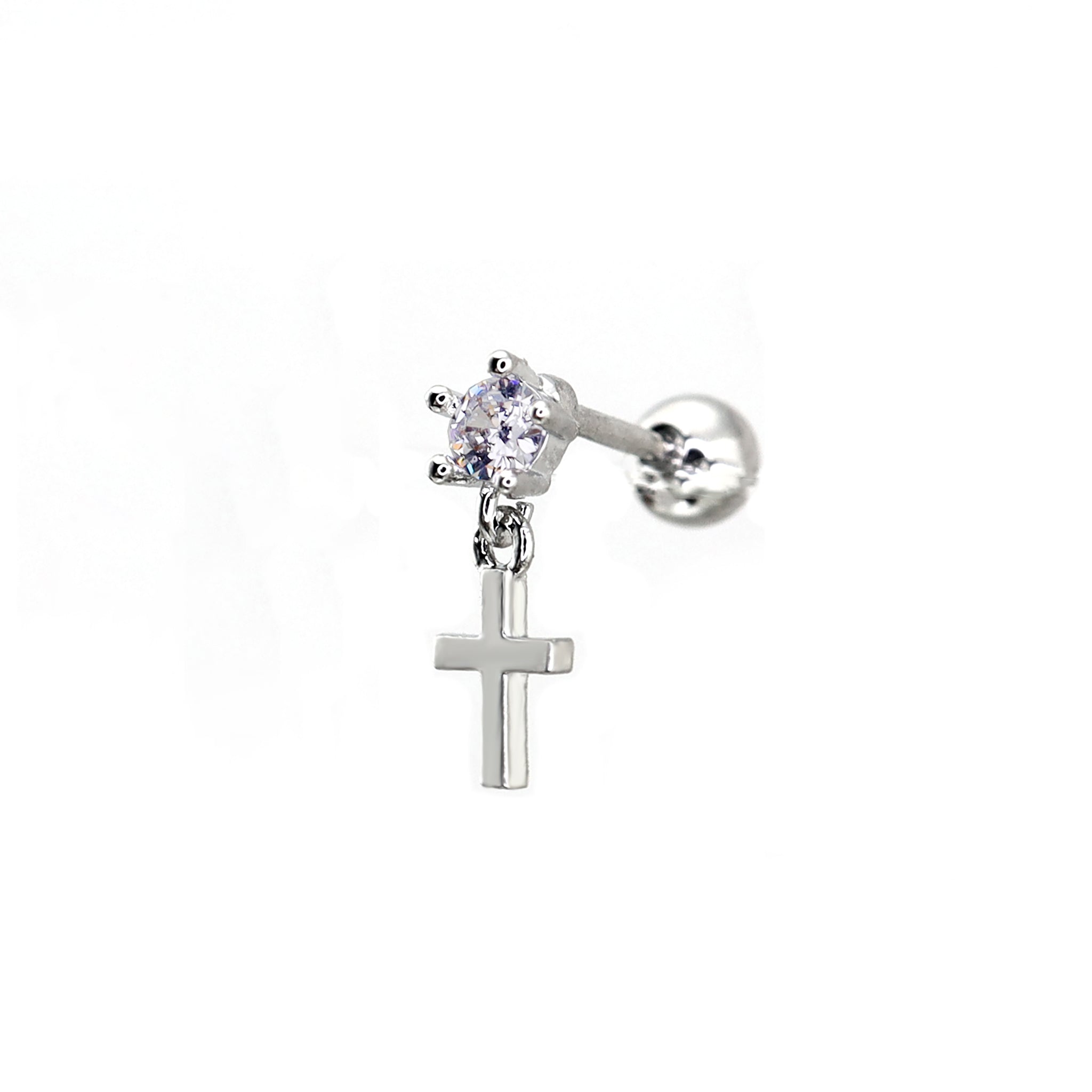 CZ Pendant Cross Thin Gauge Ear Studs