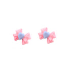 Resin Pink & Blue Contrast Heart Bow Stainless Steel Ear Studs