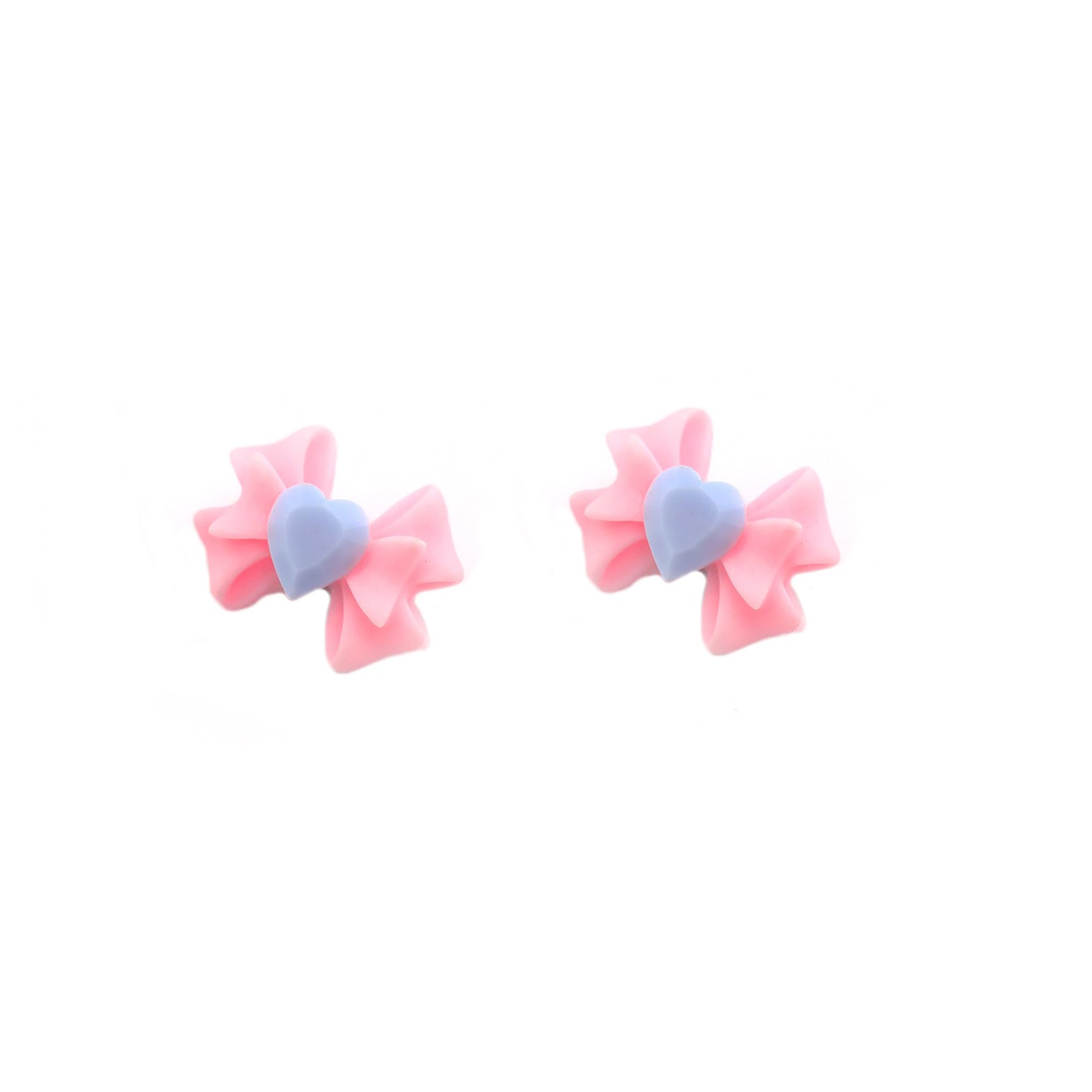 Resin Pink & Blue Contrast Heart Bow Stainless Steel Ear Studs