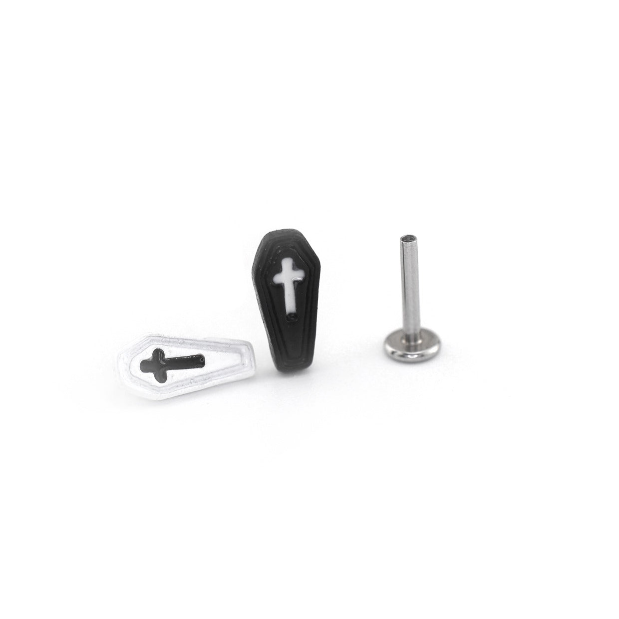 Resin Black & White Cross Coffin Stainless Steel Ear Studs