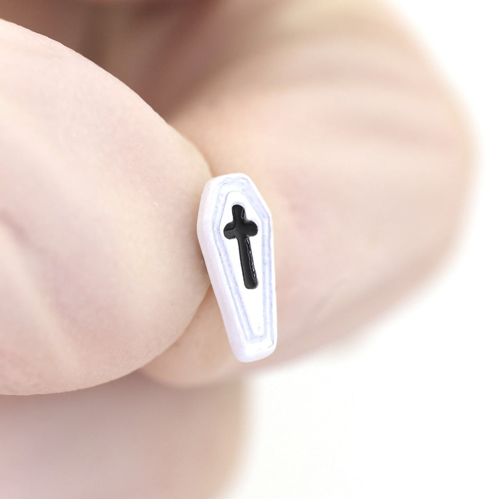 Resin Black & White Cross Coffin Stainless Steel Ear Studs