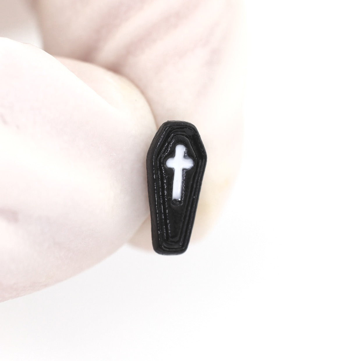 Resin Black & White Cross Coffin Stainless Steel Ear Studs