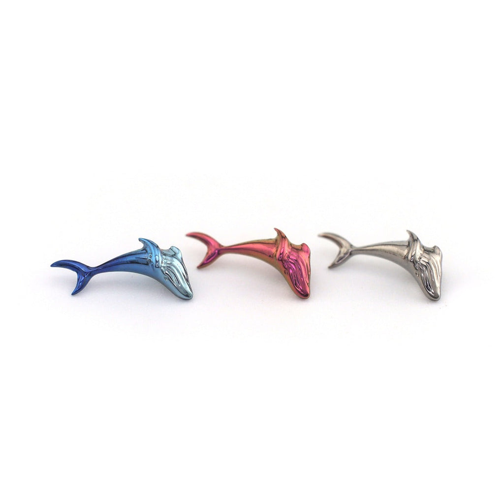 Engraved Whale Internally Threaded Titanium Ear Studs