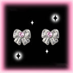 Cute Heart CZ Bow Titanium Ear Studs