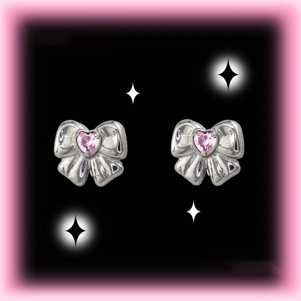 Cute Heart CZ Bow Titanium Ear Studs