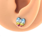 Cute Heart CZ Bow Titanium Ear Studs