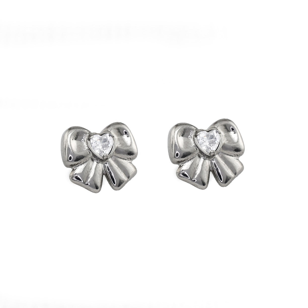 Cute Heart CZ Bow Titanium Ear Studs