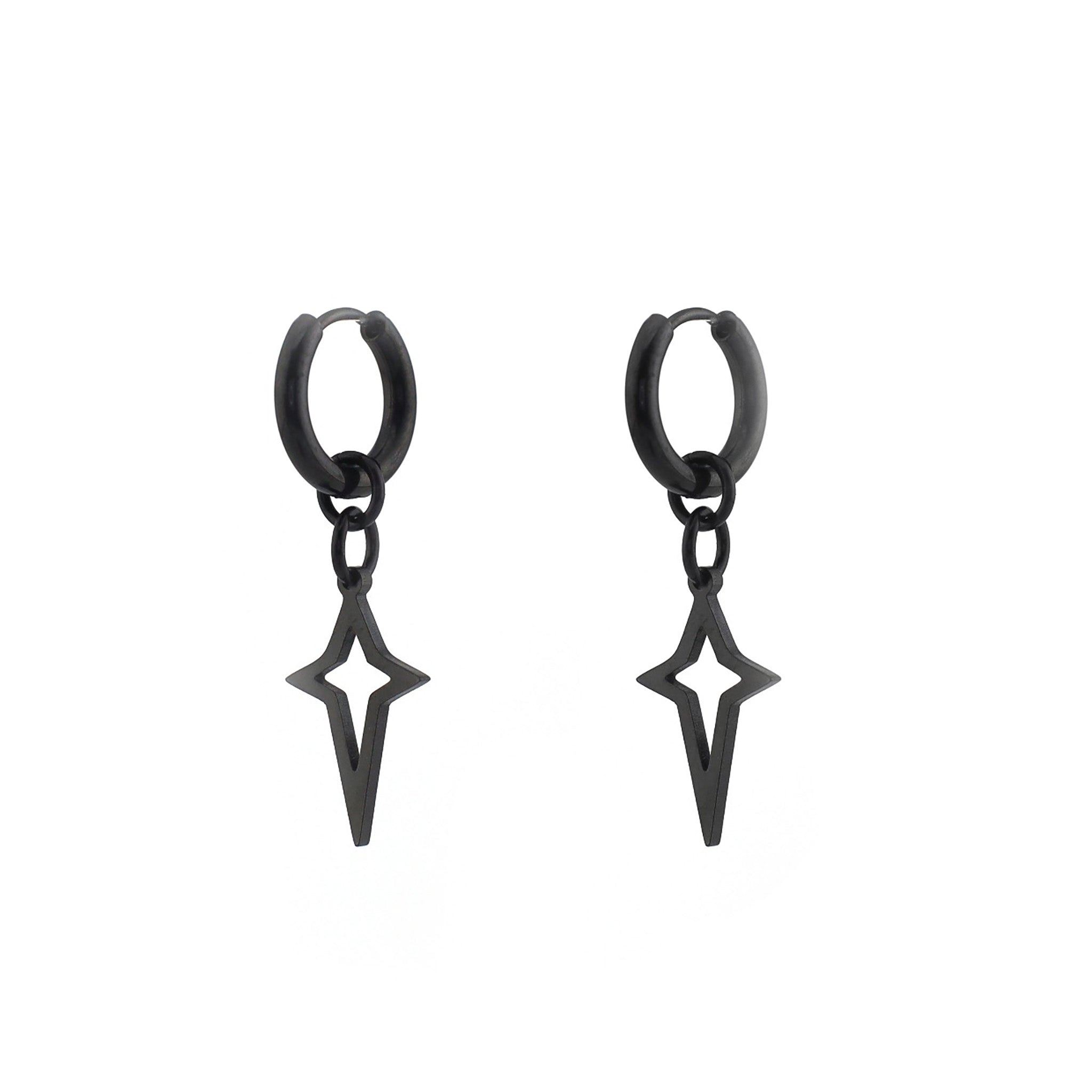 Black & White Openwork Star Dangle Stainless Steel Earrings