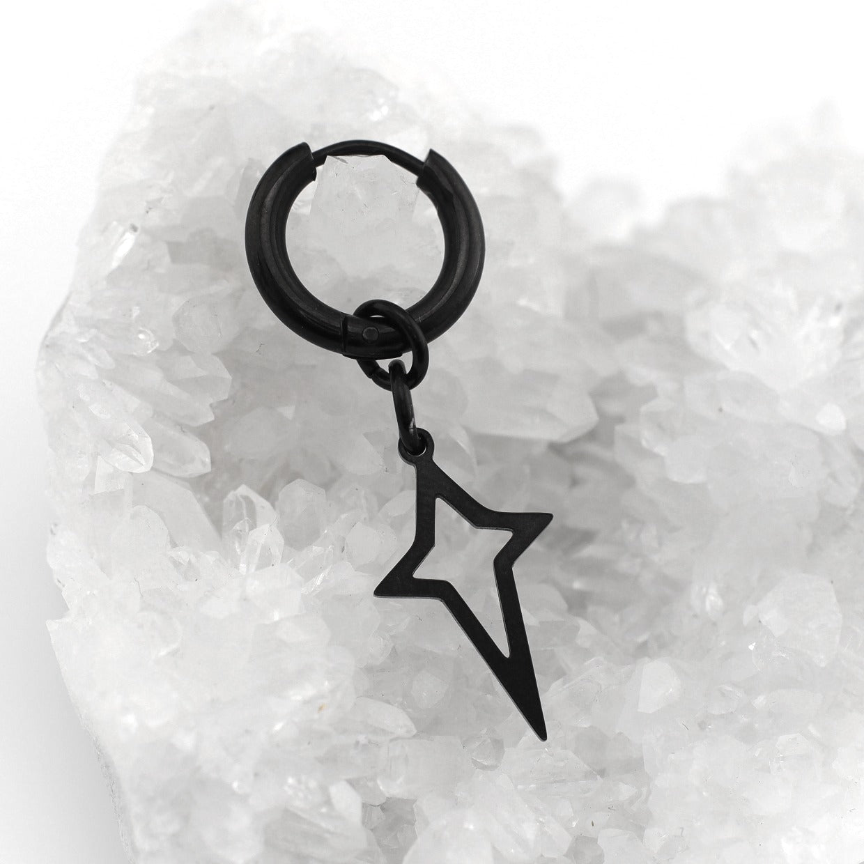 Black & White Openwork Star Dangle Stainless Steel Earrings