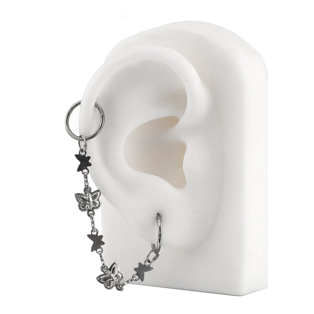 3D Silver Butterfly Ear Chain