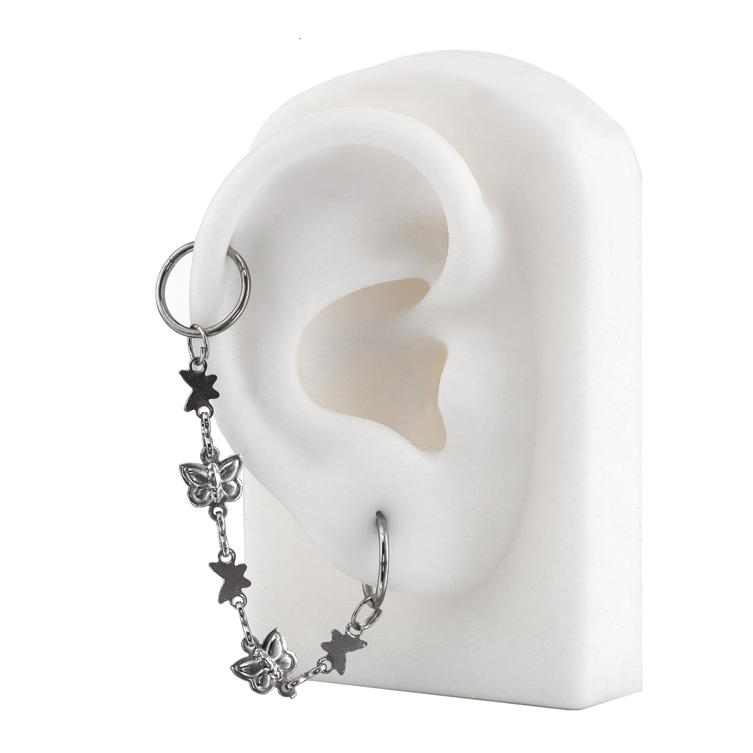 3D Silver Butterfly Ear Chain