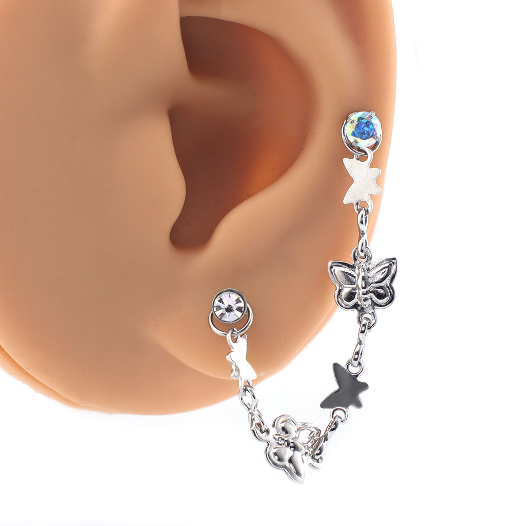 3D Silver Butterfly Ear Chain