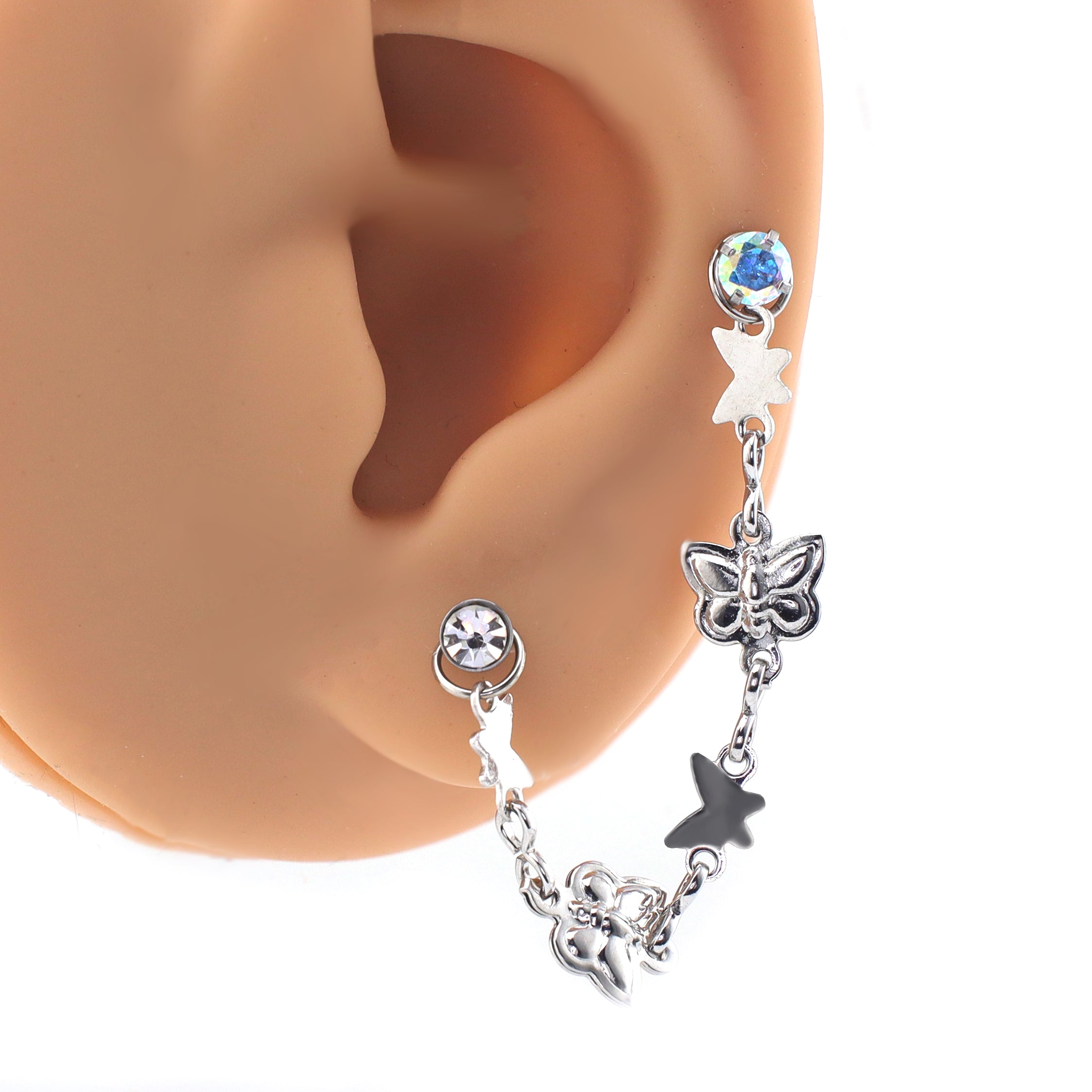 3D Silver Butterfly Ear Chain