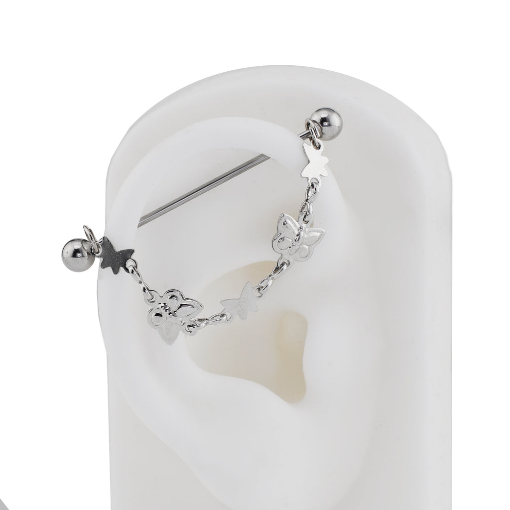 3D Silver Butterfly Ear Chain