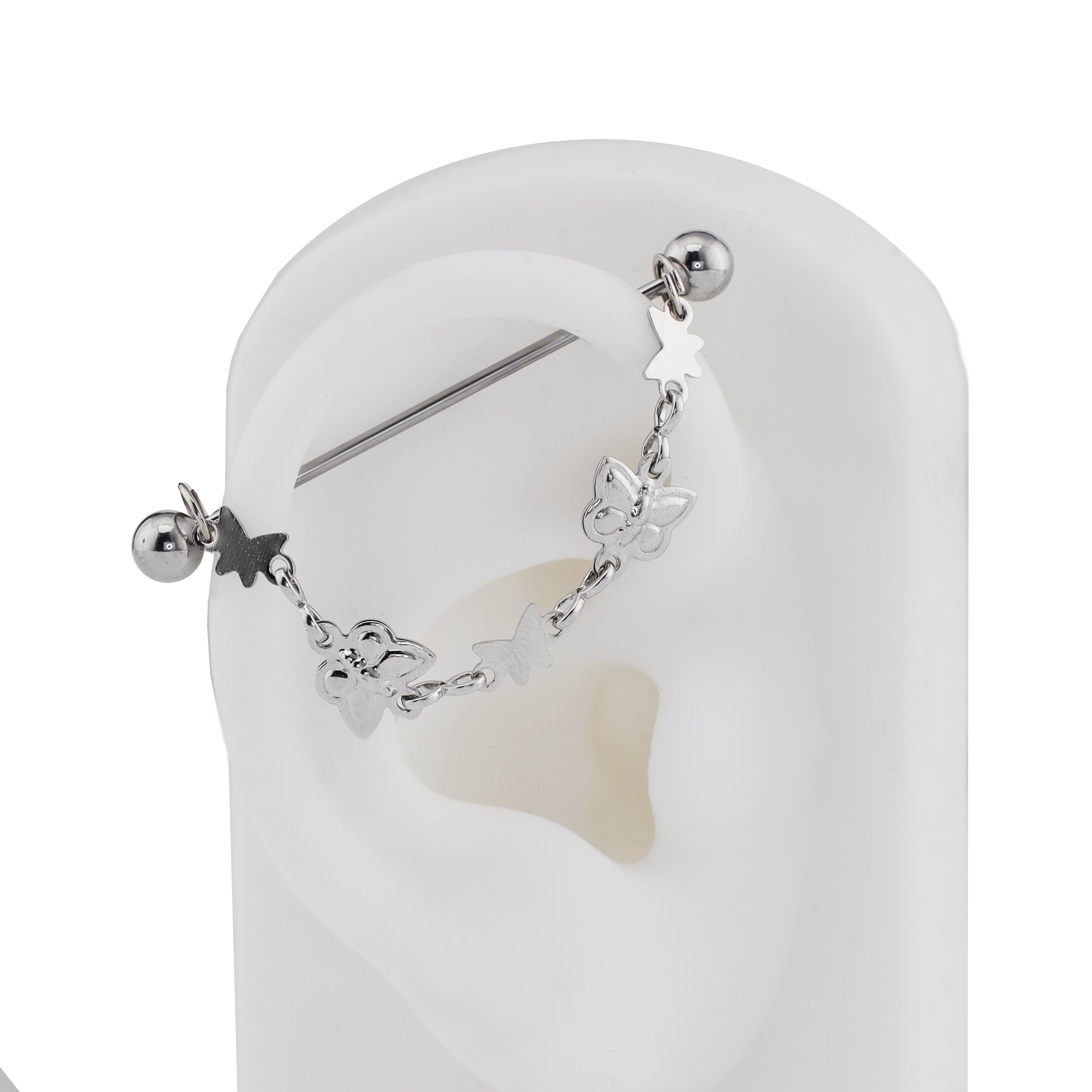 3D Silver Butterfly Ear Chain