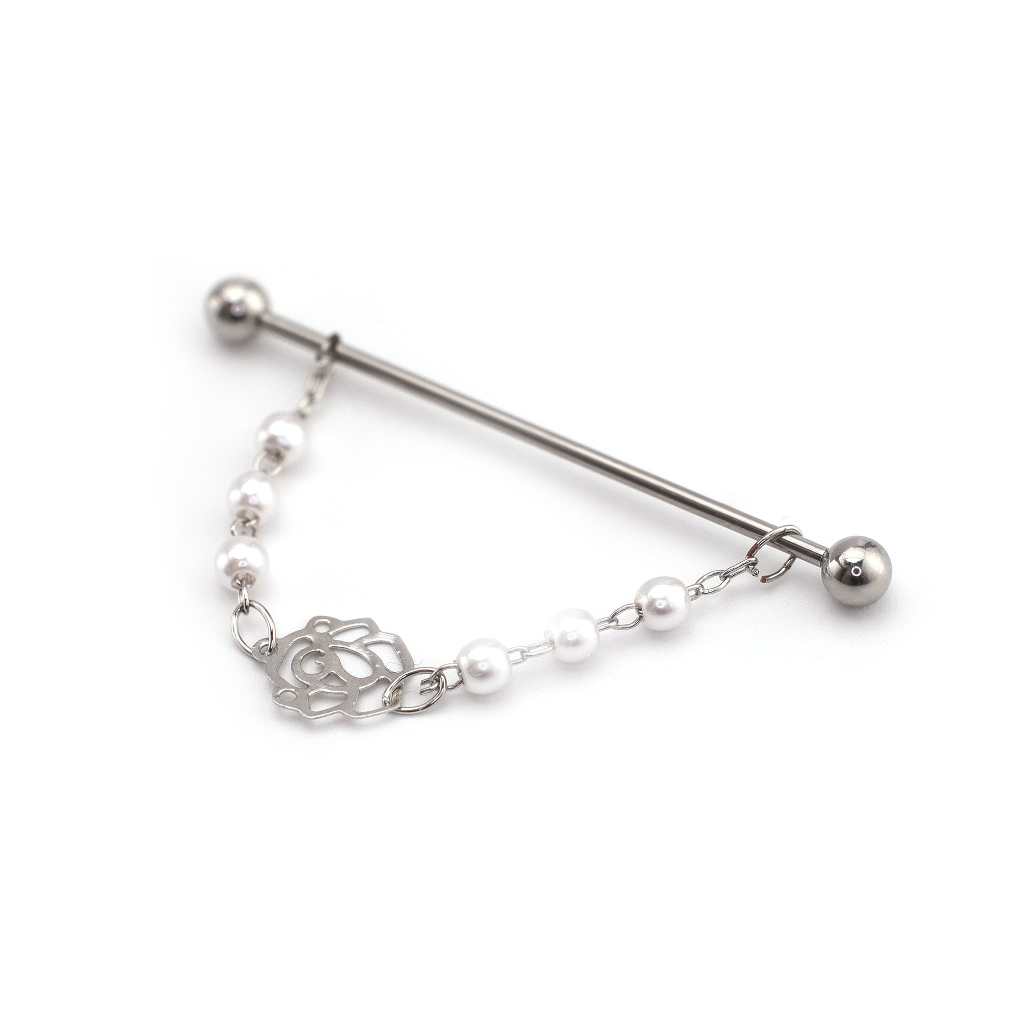 Openwork Heart & Rose Faux Pearl Ear Chain