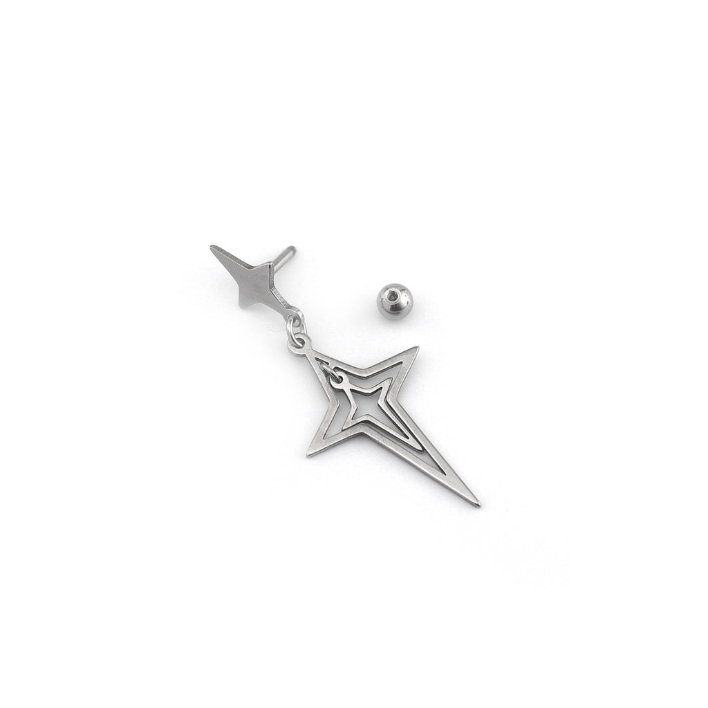 Double Layer Openwork Four-Point Star Dangle Stainless Steel Ear Studs
