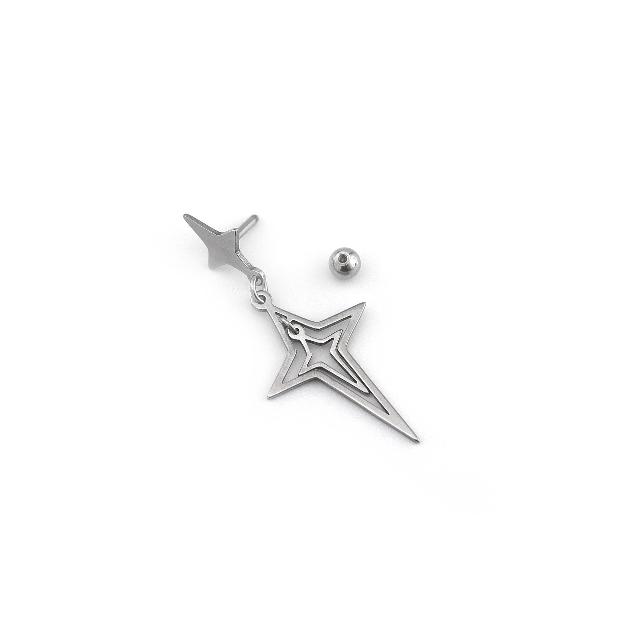 Double Layer Openwork Four-Point Star Dangle Stainless Steel Ear Studs