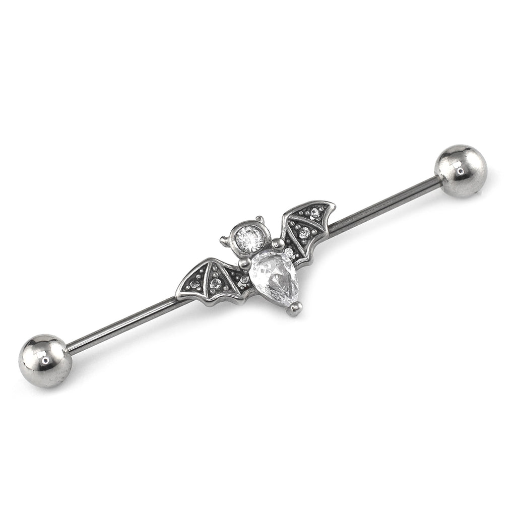 Engraved Crystal Bat Stainless Steel Industrial Barbell
