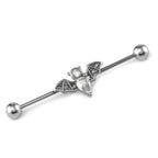 Engraved Crystal Bat Stainless Steel Industrial Barbell