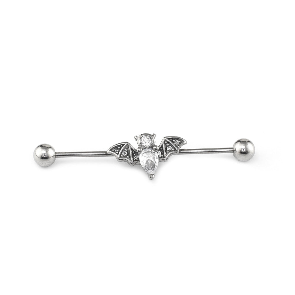 Engraved Crystal Bat Stainless Steel Industrial Barbell